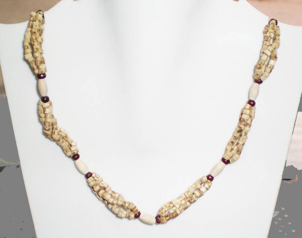 Tulsi Neck Beads - 3 Strand w/ Mridanga-shaped & Red Beads