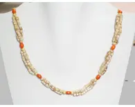Tulsi Neck Beads - 3 Strand w/ Orange & Round Beads