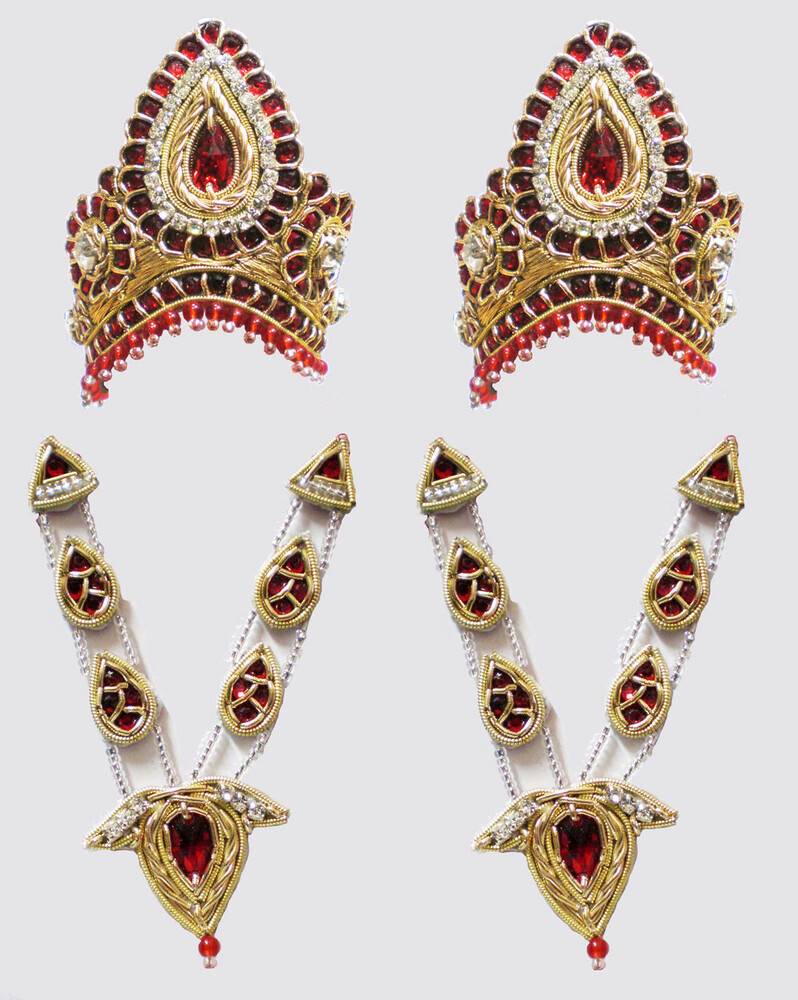 Crown and Necklace Set -- Red Stones with Gold and Diamond Look (pair)