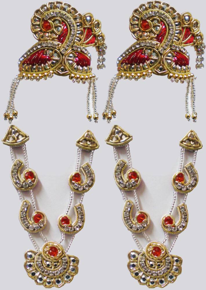 Crown and Necklace Set -- with Red Thread Work & diamond / gold look (pair)