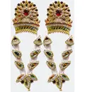 Crown and Necklace Set -- Red and Green Stones with Gold and Diamond Look (pair)