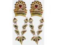 Crown and Necklace Set -- Red and Green Stones with Gold and Diamond Look (pair)