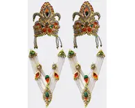 Crown and Necklace Set -- with green & red Thread Work & diamond / gold look (pair)