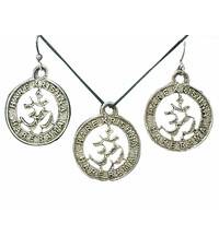 Om Set - Pair of Earrings & Matching Pendant with Black Thread
