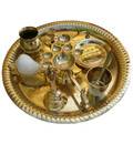 Large Aroti Set (13" tray with Bell, Incense Holder, Flower Tray, Conch, Ghee Lamps)