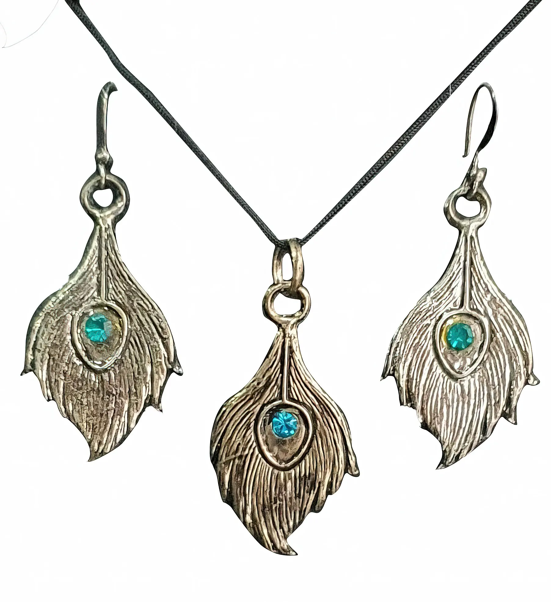 Krishna Playing Flute Set - Pair of Earrings & Matching Pendant with Black Thread