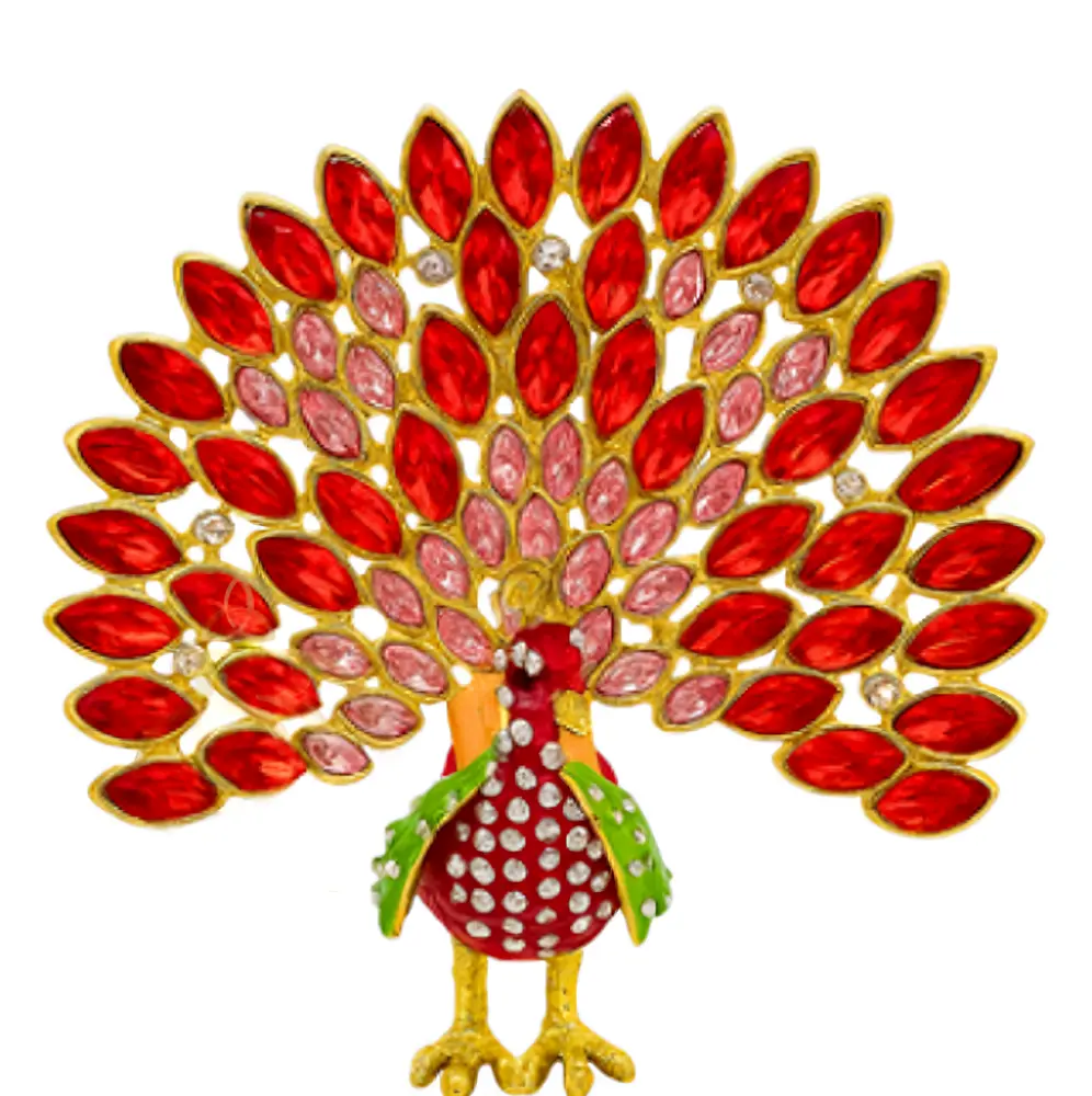 Peacock Trinket Box (Red Stones)