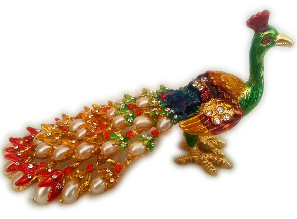 Colorful Peacock with Pearls (6\" length)