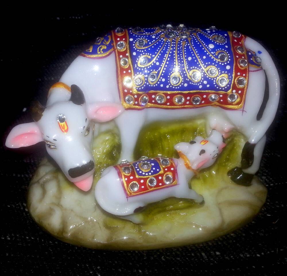 Cow with Calf decorated with Imitation Diamonds 5\" (Polyresin)