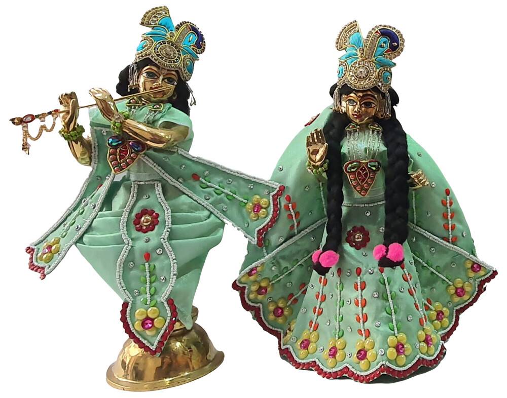 Buy The Himalayan Collections HC- Astadhatu Mix Brass Made Shri Radha  Krishna Puja Sringar Idol with Complete sringar Including 3 Set Dresses,  Flute, Crown, Wig, Neckless etc. (64 cm) Online at Low