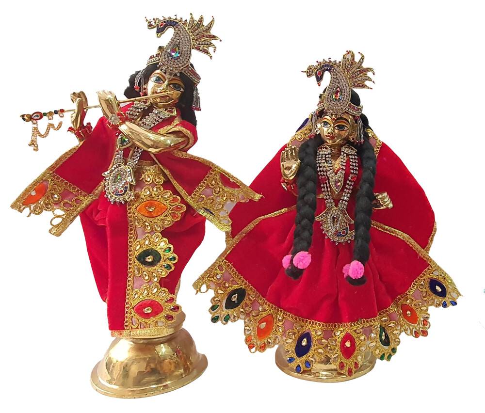 Radha Krishna Velvet Dress with Floral and Gems Work