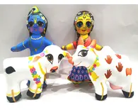 Radha Krishna with Cow and Calf Dolls -- Childrens Stuffed Toy