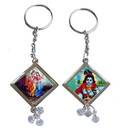 Radha-Krishna Key Chain (Silver Diamond Shaped)