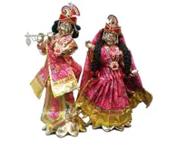 Radha Krishna Deities (Brass 16", Lotus Base)