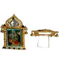 Radha Krishna Golden Picture Stand with Om Sign