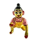 Laddu Gopal Painted Brass Sitting Deity 3.5\"