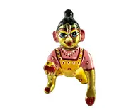 Laddu Gopal Painted Brass Sitting Deity 3.5"