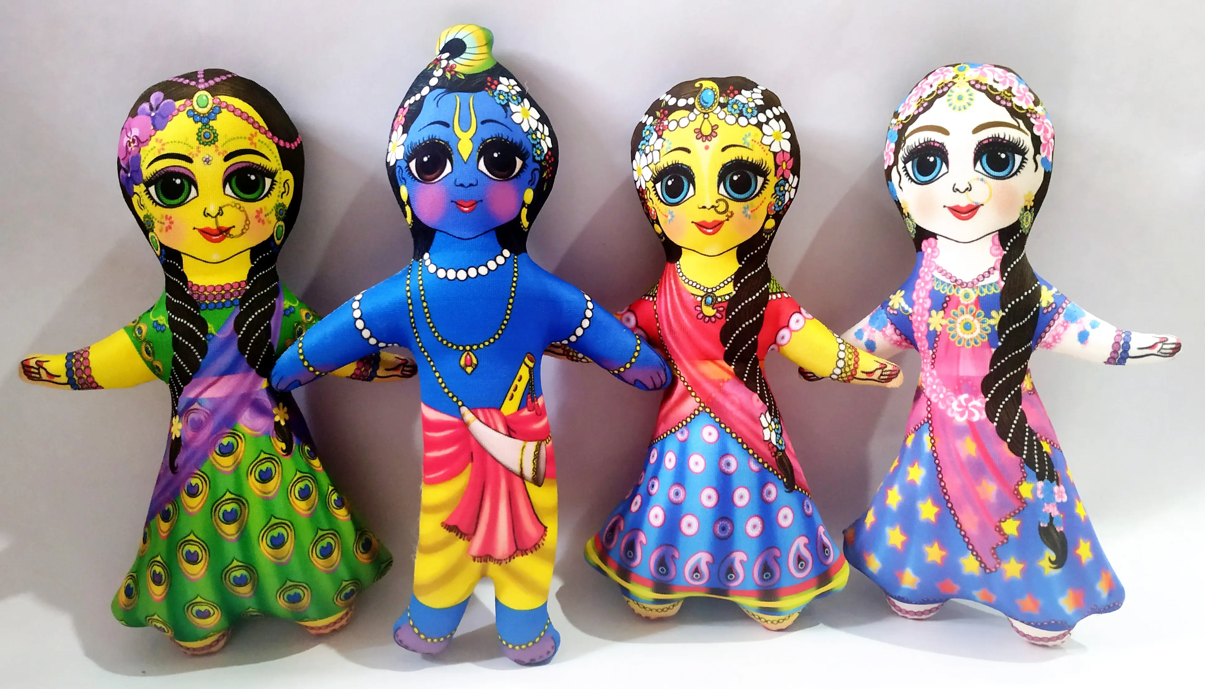 Radha Krishna with Cow and Calf Dolls -- Childrens Stuffed Toy