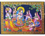 Wall Hanging -- Radha Krishna Playing Holi With Gopis (30"x40")