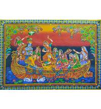 Wall Hanging -- Radha Krishna With Gopies in Boat (30"x40")