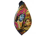 Radha Krishna With Pearls Digitally Printed Bead Bag with Embroidery