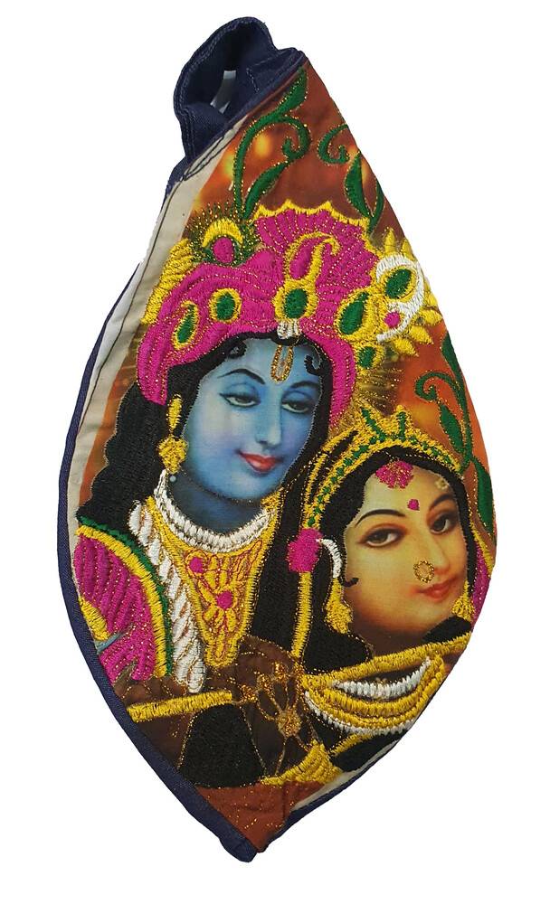 Radha Krishna With Pearls Digitally Printed Bead Bag with Embroidery