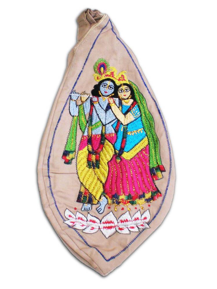 Radha and Krishna Standing on Lotus Japa Bead Bag