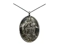 Radha Krishna with Cow Big White Metal Pendant with Black Thread