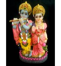 Radha and Krishna with Peacock Polyresin Figure (5" high)