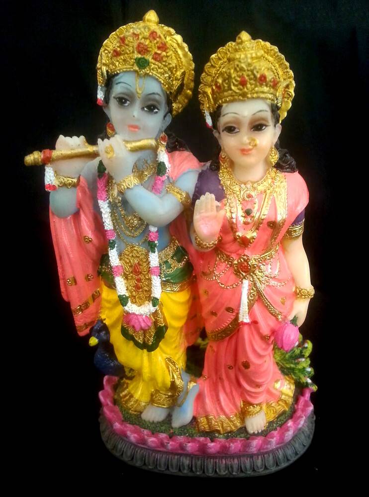 Radha and Krishna with Peacock Polyresin Figure (5\" high)