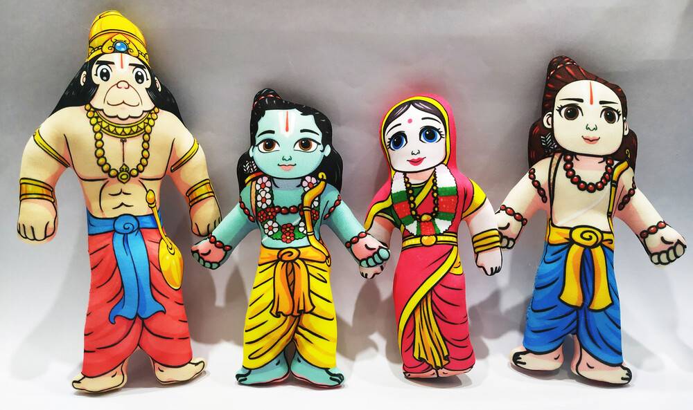 Lord Rama\'s Family (Sita, Rama, Lakshmana and Hanuman) -- Childrens Stuffed Toy