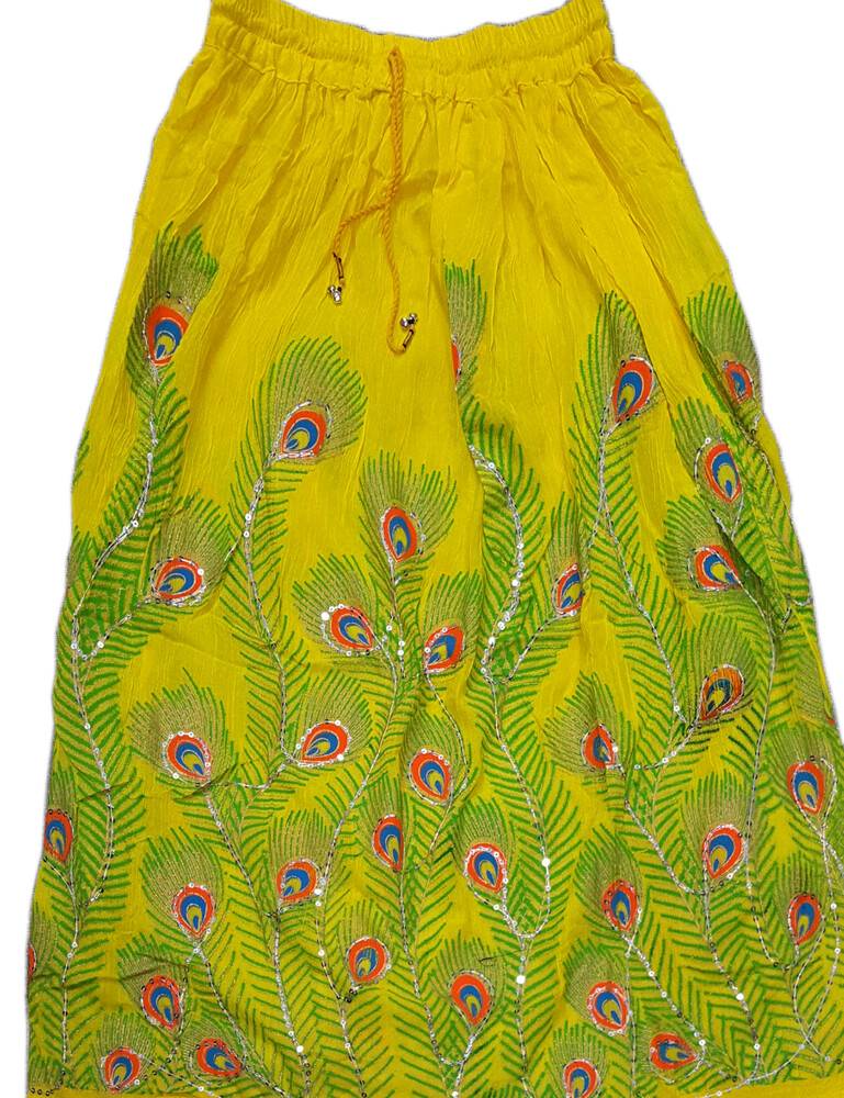 Daffodil Long Skirt with Printed Peacock Feather and Embroidered Sequins