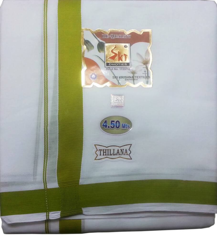 Dhoti White Cotton SKT -- Best Quality with Color Borders