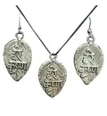 Sanskrit Hare Krishna Set - Pair of Earrings & Matching Pendant with Black Thread