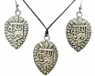 Sanskrit Krishna Leaf Set - Pair of Earrings & Matching Pendant with Black Thread