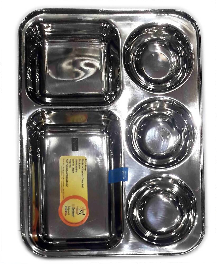 Four Section Thali (Plate) for Prasadam -- Stainless Steel - 12\"
