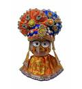 Jagannatha Crowns with Matching Dress - Orange & Blue Kerry, Flowers, Pearls & Diamonds (3 Crowns & Dresses)