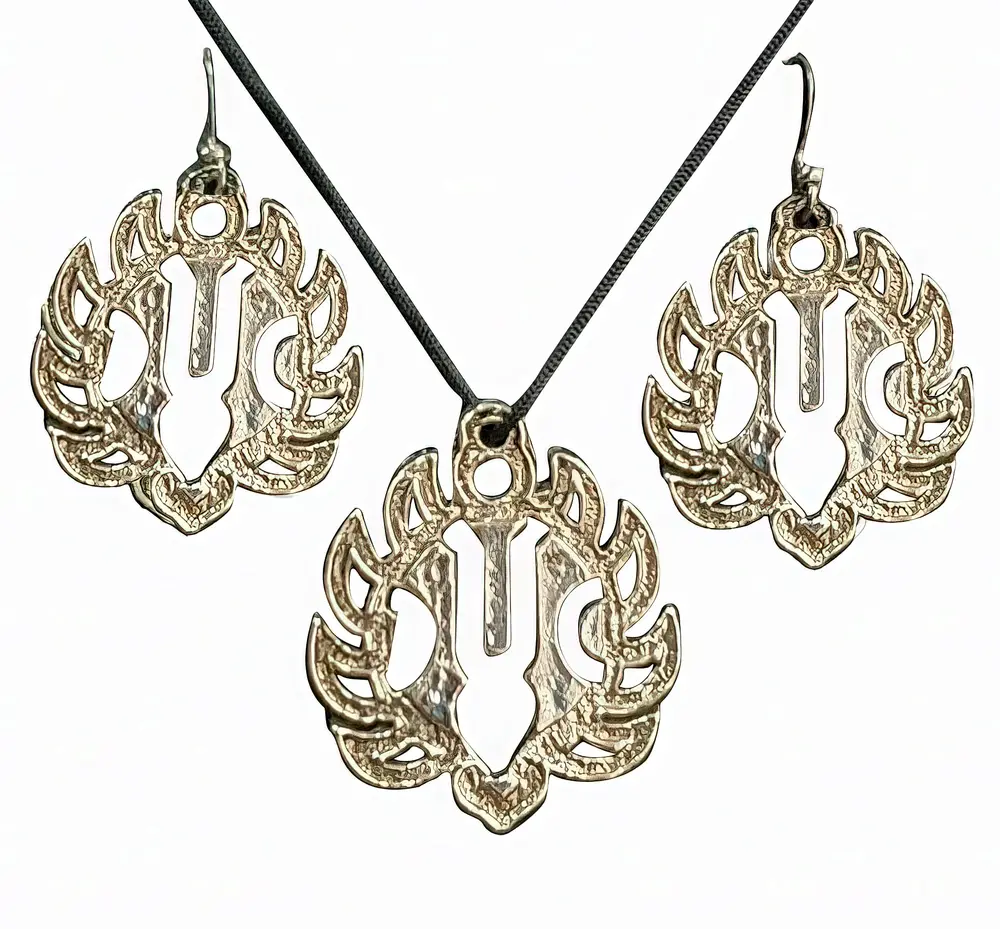 ISKCON Tilak Set - Pair of Earrings & Matching Pendant with Black Thread