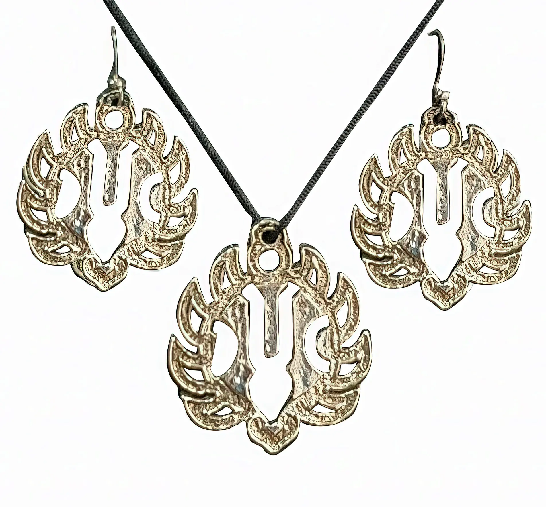 Krishna Playing Flute Set - Pair of Earrings & Matching Pendant with Black Thread