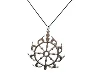 Sudarshan Chakra Big White Metal Pendant with Black Thread