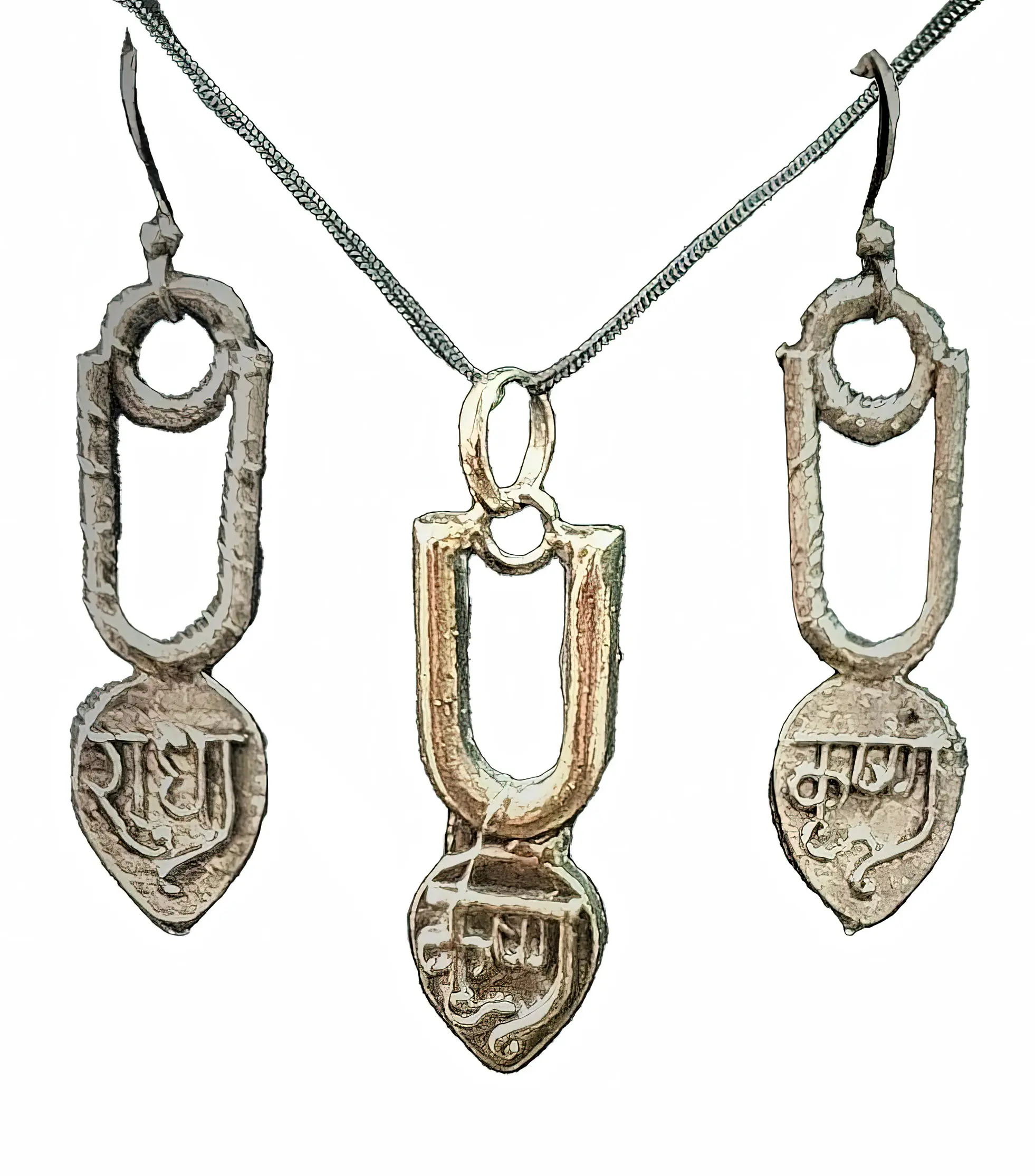 Krishna Playing Flute Set - Pair of Earrings & Matching Pendant with Black Thread