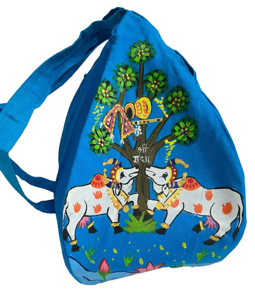 Hand Painted Sri Krishna Beadbag -- Written in Sanskrit