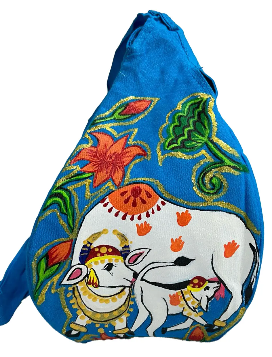 Hand Painted Sri Krishna Beadbag -- Written in Sanskrit