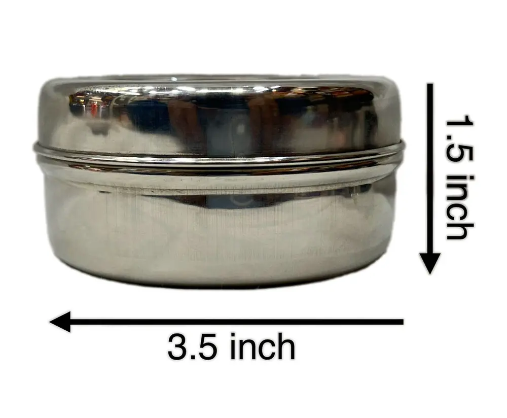 Prasadam Lunchbox Round Stainless Steel Large (3\" x 5.5\")