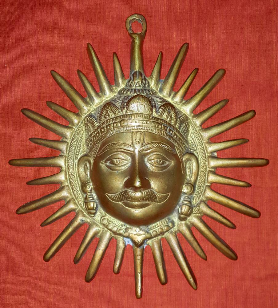 Brass Surya Sun God Deity (8\")
