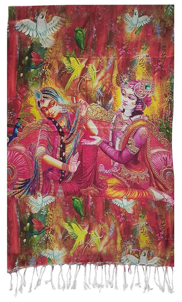 Jute Scarf for Matajis -- Digital Print, Radha Krishna
