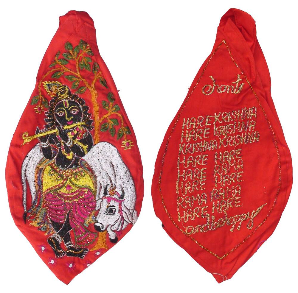 Krishna Playing Flute With Cow Behind Japa Bead Bag