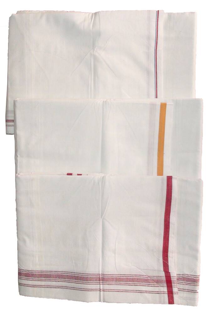 Dhoti White Cotton Thick -- Plain Color Borders