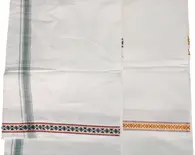 Dhoti White Cotton Thick -- Fancy Color Borders