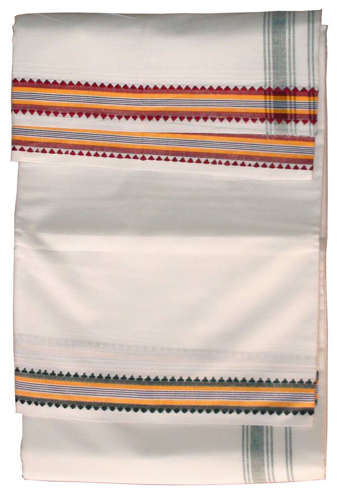 Dhoti White Cotton Thick -- Ganga-Yamuna Borders